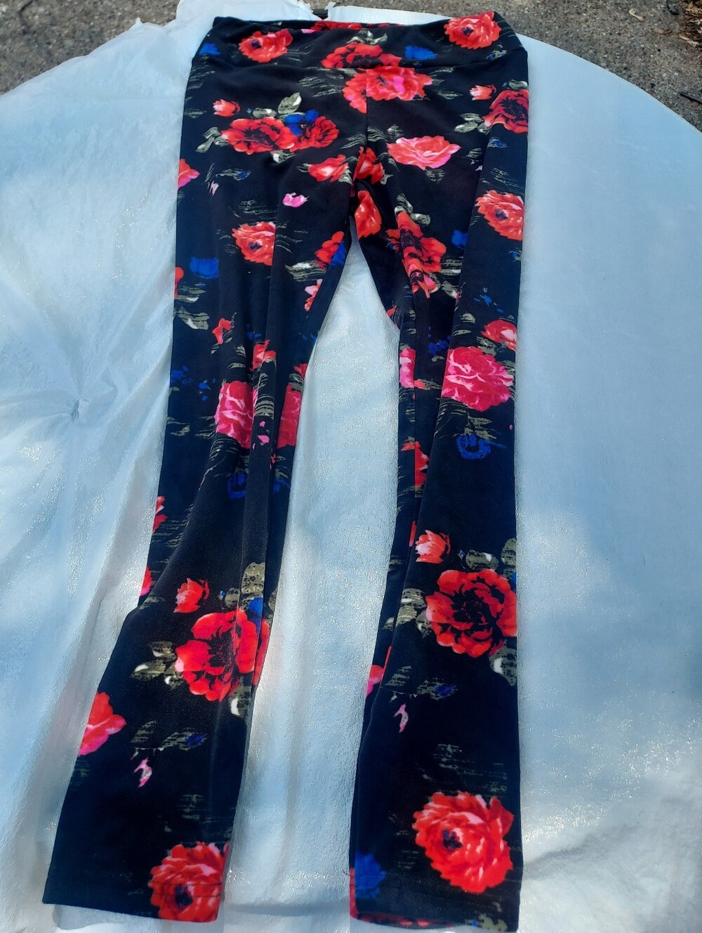 No Boundaries Black Floral Leggings with Red & Pink Roses